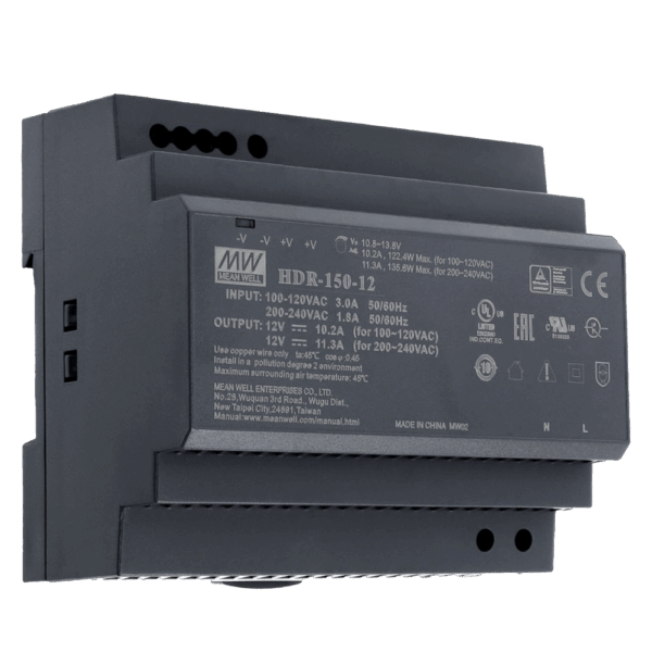 Fuente de alimentación - Salida 12 V / 10 A / 150 W - 2 salidas - 178 (An) x 97 (Al) x 38 (Fo) mm - Montaje en carril DIN - Protección sobrecarga/cortocircuito