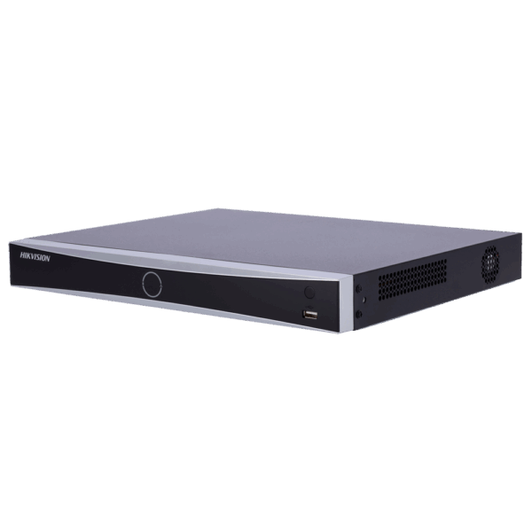 Hikvision - Gama PRO - Grabador NVR 16 CH IP / 16x Puertos POE af/at - Resolución máxima 12Mpx@2ch | Alarmas | AcuSense - Ancho de banda 192 Mbps | Admite 2 discos duros - AcuSeek