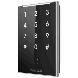 Lector de acceso - Acceso por tarjeta MF DESFire y PIN - Indicador LED y acústico - Wiegand 26/34 | RS485 - Compatible con controladoras Hikvision - Apto para exterior IP65