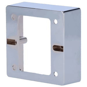 Caja para pulsador - Compatible con selección de producto - Instalación en superficie - Fabricado en aleación de zinc - Medidas 86 (Al) x 86 (An) x 30 (Fo) mm - Orificio para conexiones