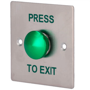 Pulsador de liberación de puerta - Tipo semiesfera - Testado 500.000 usos - NO/COM | Empotrado o superficie - Medidas 86 (Al) x 86 (An) x 23 (Fo) mm - Fabricado en acero inoxidable