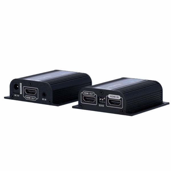 Extensor activo HDMI - Emisor y receptor - Soporta resolución 1080p@60Hz a 70 metros - Soporta resolución 4K@30Hz a 40 metros  - Sobre cable UTP Cat 6/6A/7 | Transmite señal IR - Alimentación DC 5 V en emisor y PoE en receptor
