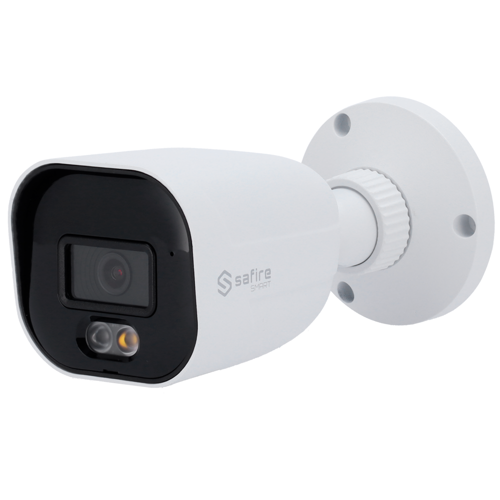 Safire Smart cámara Bullet IP gama E1 con AI-ISP - Sensor 1/2.9" gran apertura F1.0 Night Color X - Resolución 4 Megapíxel (2688x1520) | MicroSD - Lente 2.8 mm | Micrófono integrado | LED 30m - AI: Clasificación de humano y vehículo | Conteo - Impermeabilidad IP67 | PoE (IEEE802.3af)