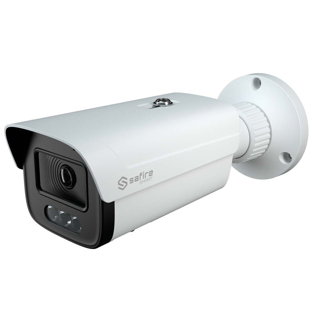 Safire Smart cámara Bullet IP gama I1 con AI-ISP - Sensor 1/1.8" gran apertura F1.0 Night Color X - Resolución 4 Megapíxel (2688x1520) | MicroSD 1TB - Lente 2.8 mm | Micrófono integrado | LED 30m - AI:Clasificación de humano y vehículo| Metadatos - Impermeabilidad IP67 | PoE (IEEE802.3af)