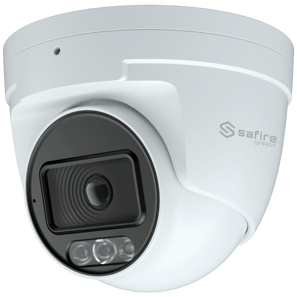 Safire Smart cámara Turret IP gama I1 con AI-ISP - Sensor 1/1.8" gran apertura F1.0 Night Color X - Resolución 4 Megapíxel (2688x1520) | MicroSD 1TB - Lente 2.8 mm | Micrófono integrado | LED 30m - AI:Clasificación de humano y vehículo| Metadatos - Impermeabilidad IP67 | PoE (IEEE802.3af)