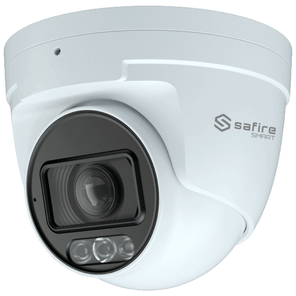 Safire Smart cámara Turret IP gama E1 con AI-ISP - Sensor 1/2.9" gran apertura F1.3 Night Color X - Resolución 4 Megapíxel (2688x1520) | MicroSD - Motorizada 2.8-12 mm | Mic. integrado | LED 30m - AI: Clasificación de humano y vehículo | Conteo - Impermeabilidad IP67 | PoE (IEEE802.3af)