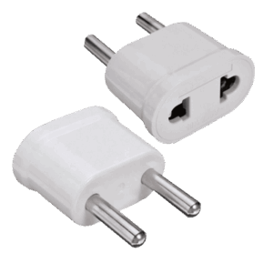 Adaptador  - Enchufe Tipo A (USA) a Enchufe Tipo F (EU)  - Voltaje 250V AC - Corriente Máxima de Salida 10 A - Color blanco
