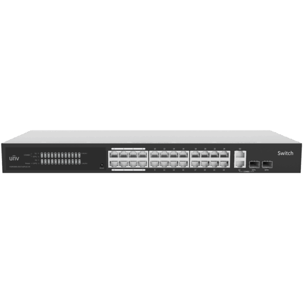 Uniview Switch PoE Cloud Gestionable - 24 RJ45 GE + 2 uplink RJ45 GE +2 SFP - VLAN/Port Isolation/Loop Detection - Port Speed Limit