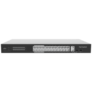 Uniview Switch PoE Cloud Gestionable - 24 PoE802.3af/at + 2 uplink RJ45 + 2 SFP - 24 RJ45 FE + 2 GE + 2 SFP - 30W por puerto 802.3af/at / Máximo 370W - VLAN/Port Isolation/Loop Detection - Port Speed Limit