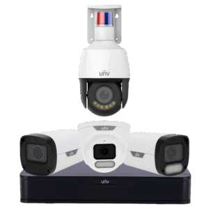 Kit de Videovigilancia Uniview - NVR 8CH PoE | AcuSearch | SIP | UMD - Bullet 4 MP Wise-ISP | SIP Lite | 2.8 mm - Turret4 MP Wise-ISP | SIP Lite | 2.8 mm - Bullet 4 MP | Lente varifocal | 2.8~12 mm - PTZ 4MP 5x Wise-ISP Triguard | 2.7~13.5 mm
