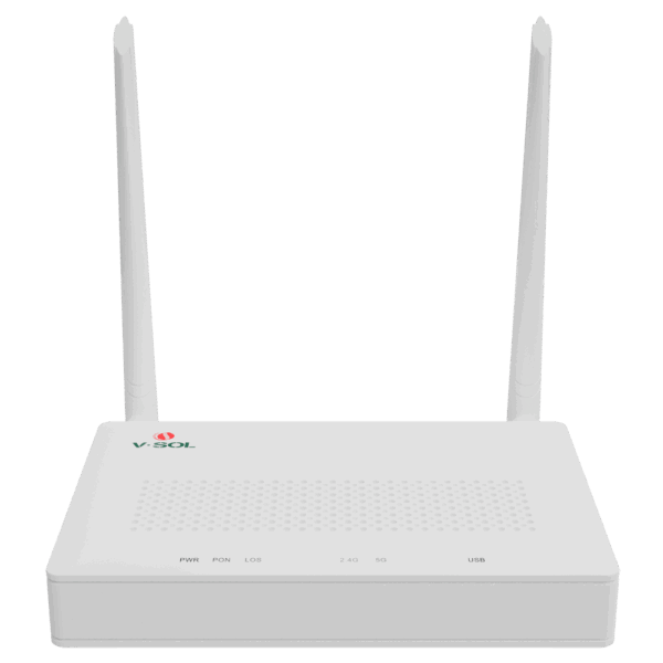 V-SOL Router ONT Wi-Fi 5 AC1200 - 1X PON  4x LAN RJ45 10/100/1000Mbps 1x USB3.0 - 802.11ac 2x2 doble banda 2.4 y 5GHz  - Ideal para FTTH doméstico y empresarial - Diseñado para crear una red Mesh completa