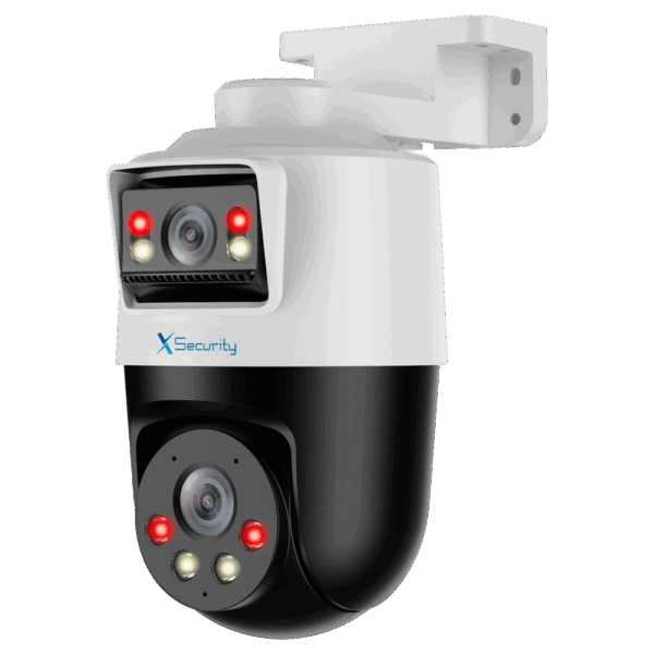 X-Security IP tándem gama ULTRA - Doble Lente (Panorámica 2Mpx + PT 2Mpx) - Lente PT 4 mm | Lente panorámica 4 mm - Dual Light 30 m | Alarma y flash disuasorios - Micrófono y  altavoz | MicroSD | IP66 - IVS | SMD 4.0 | PoE