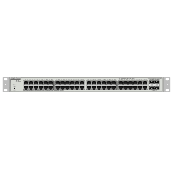 Reyee Switch PoE Cloud Gestionable L2+ - 48 puertos PoE + 4 SFP+ - 48 10/100/1000Mbps + 4 SFP+ 10Gb - 30 W por puerto 802.3af/at / Máximo 370W - VLAN/Port Isolation/STP/RSTP/ACL/QoS - Static LAG/DHCP Snoop/IGMP Snoop/Port Mirror