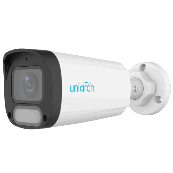 Cámara IP Bullet | Uniarch - 2 MP | Lente 2.8 mm | microSD 512 GB - Luz blanca 30 m | WDR 120 dB - Color Hunter con tecnología WISE-ISP - PoE | UMD | IP67 - Botón de reset | Micrófono incorporado