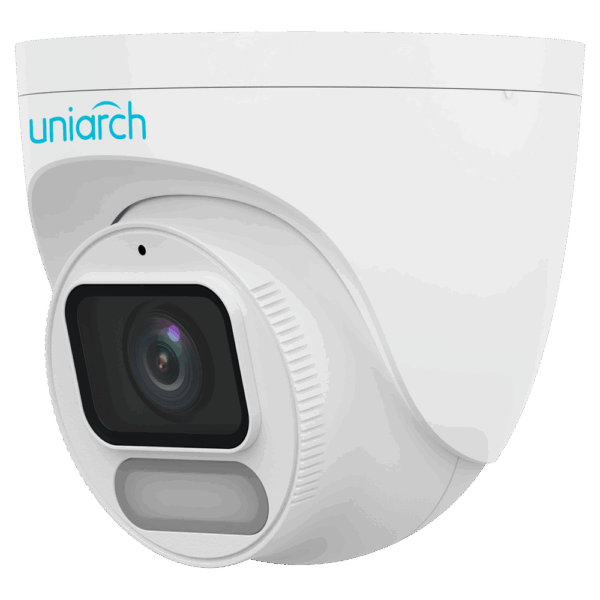 Cámara IP Turret | Uniarch - 2 MP | Lente 2.8 mm | microSD 512 GB - Luz blanca 30 m | WDR 120 dB - Color Hunter con tecnología WISE-ISP - PoE | UMD | IP67 - Botón de reset | Micrófono incorporado