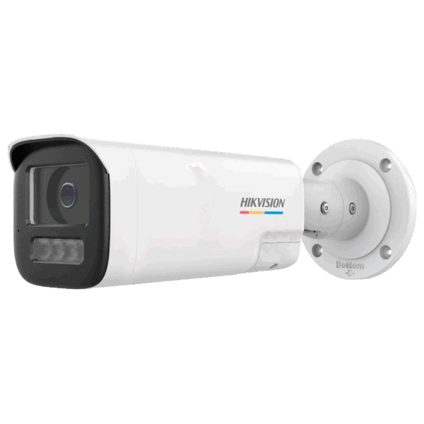 Hikvision cámara IP Bullet gama VALUE ColorVu3.0 - Resolución 4 MPx | PoE IEEE802.3af - ColorVu3.0: imagen a color HikAI-ISP F1.0 1/1.8" - 2.8 mm | Micrófono | Luz híbrida hasta 50m - Detección movimiento 3.0 | Altavoz/Luz policial -  IP67 | Slot tarjeta microSD hasta 512GB