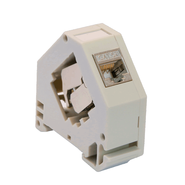 Conector para cables FTP - Conector salida RJ45 - Compatible FTP categoría 6A - Fácil instalación sin necesidad de herramientas - Montaje en carril DIN