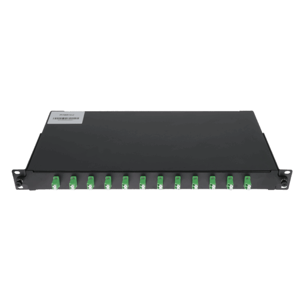 Patch panel de fibra  - 12 puertos LC/APC Duplex - Bandeja de empalme (sin pigtail) - Formato enrackable - Tamaño 1U para facilitar la instalación
