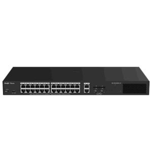 Reyee Switch PoE Cloud Gestionable - 24 PoE 802.3af/at + 2 SFP + 2 uplink RJ45 - 26 RJ45 10/100/1000Mbps + 2 SFP 10/100/1000 - 30W por puerto 802.3af/at / Máximo 250W - VLAN/Port Isolation/Loop Detection - Port Speed Limit