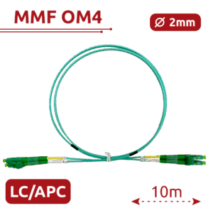 Cable de conexión de fibra óptica - Fibra multimodo OM4 - Conector LC APC dúplex - Longitud 10m - Cubierta LSZH - Compatibilidad genérica y con dispositivos Ruijie