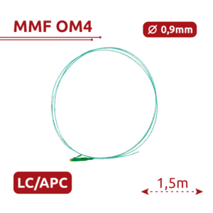 Pigtail de fibra óptica - Fibra multimodo OM4 - Conector LC APC simplex - Longitud 1.5m - Cubierta LSZH - Compatibilidad genérica