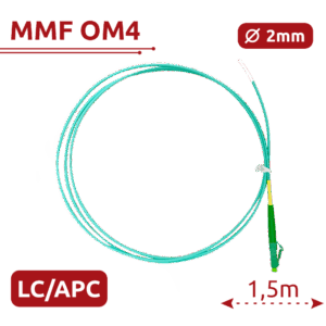 Pigtail de fibra óptica - Fibra multimodo OM4 - Conector LC APC simplex - Longitud 1.5m - Cubierta LSZH - Compatibilidad genérica