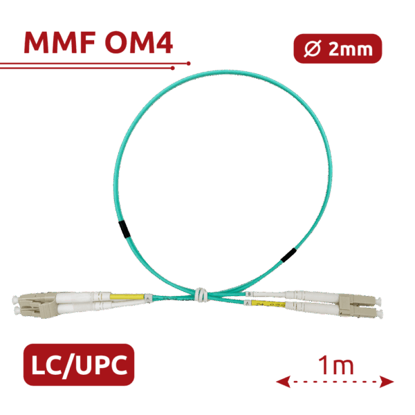 Cable de conexión de fibra óptica - Fibra multimodo OM4 - Conector LC UPC dúplex - Longitud 1m - Cubierta LSZH - Compatibilidad genérica