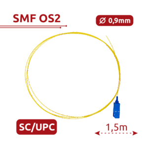 Pigtail de fibra óptica - Fibra monomodo OS2 - Conector SC UPC simplex - Longitud 1.5m - Cubierta LSZH - Compatibilidad genérica