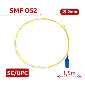 Pigtail de fibra óptica - Fibra monomodo OS2 - Conector SC UPC simplex - Longitud 1.5m - Cubierta LSZH - Compatibilidad genérica