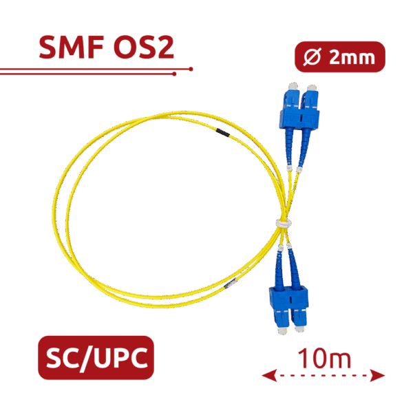 Cable de conexión de fibra óptica - Fibra monomodo OS2 - Conector SC UPC dúplex - Longitud 10m - Cubierta LSZH - Compatibilidad genérica