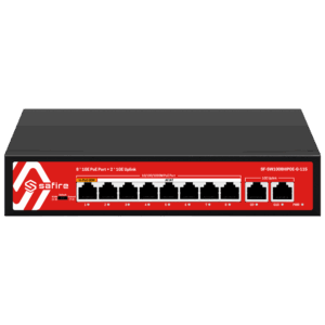 Safire Switch Hi-PoE - 8 puertos PoE + 2 Uplink RJ45 - 10x 10/100/1000Mbps - 7 Puertos PoE+ 30W + 1 Puertos Hi-PoE 60W - PoE Watchdog - Hasta 115W Potencia PoE total