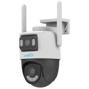 Cámara IP WiFi Uniarch | 5MP - Doble lente 2.8 mm panorámica y 4 mm PTZ  - IR 30m | Luz blanca 30 m | DWDR | MicroSD 512GB - UMD | Alarma antisabotaje | Detección de audio - WiFi | Mic | Altavoz | IP66 -