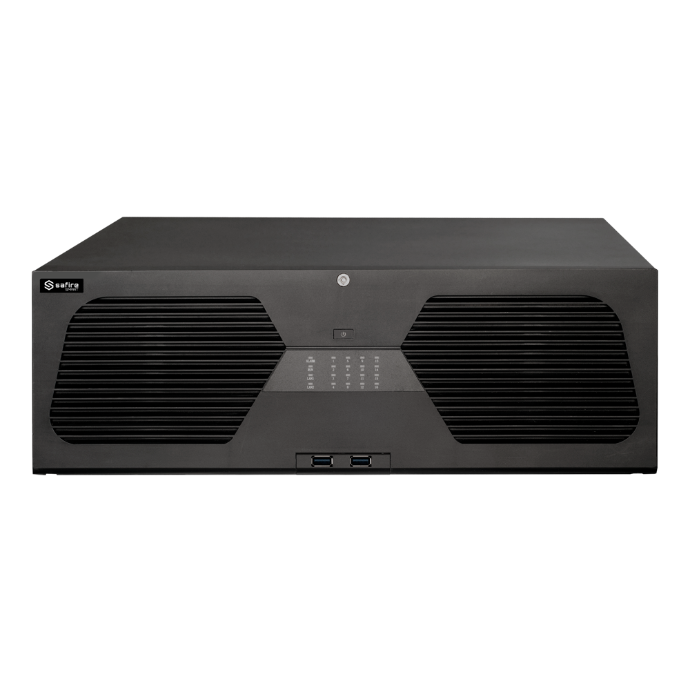 Safire Smart - Grabador NVR para cámaras IP gama A3 - 128CH vídeo / Compresión H.265S / 8HDD - Resolución hasta 16Mpx / Ancho de banda 768Mbps - HDMI hasta 8K y VGA / Dewarping Fisheye - Reconocimiento facial