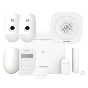 Kit AXPRO 868MHz 96 zonas Hikvision Panel + 2 PIRCAM + PIR + Mando + Teclado Lector de Tags + Contacto + Sirena