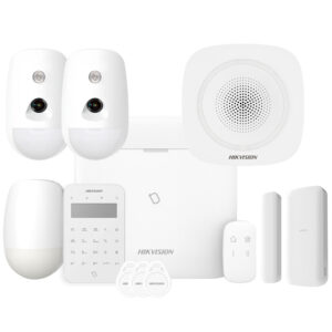 Kit AXPRO 868MHz 96 zonas Hikvision Panel + 2 PIRCAM + PIR + Mando + Teclado Lector de Tags + Contacto + Sirena
