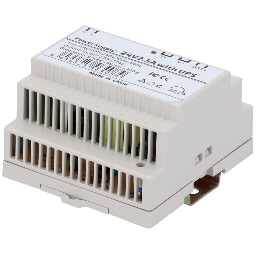 CCTV & Alarmas Fuente de alimentación Salida DC 24 V 2.5 A / 60 W DC24V2A5-DIN-UPS-P