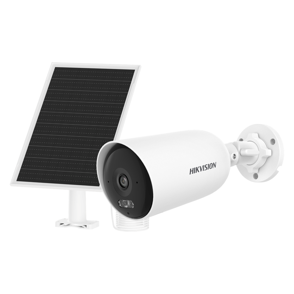 Hikvision Cámara bullet IP 4G con panel solar color blanco 4 MP, 2.8 mm, PoE DS-2CFS04/4G(2.8mm)