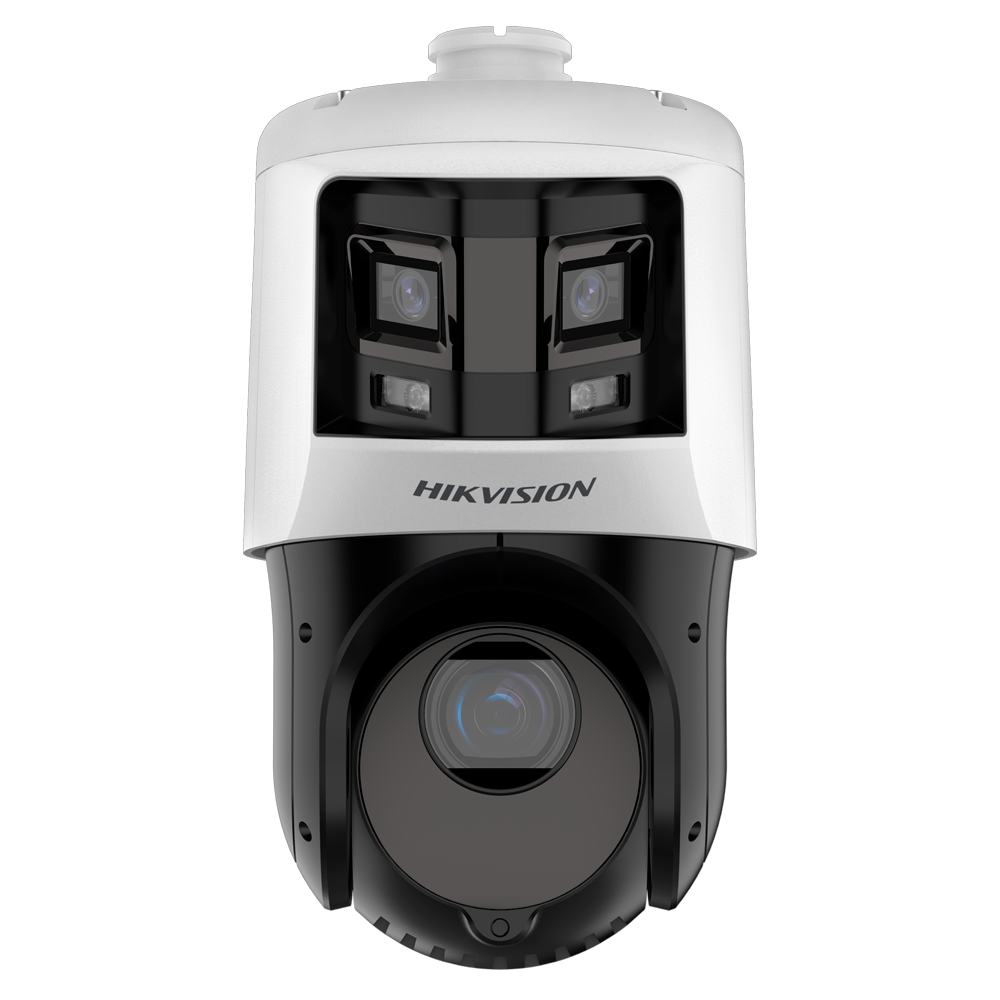 Hikvision Gama PROCámara motorizada IPDoble Lente (Panorámica 6Mpx + PTZ 4Mpx)Lente 4.8~120 mm color blanco 4 MP, 4.8 ~ 120 mm (PTZ) / 2.8 mm, PoE DS-2SE4C425MWG-E/26(F0)