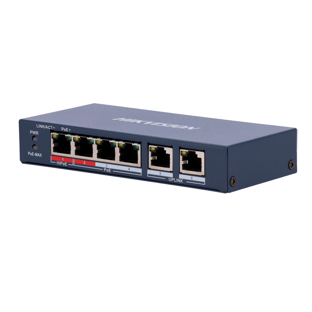 Hikvision Switch PoE Hikvision 4 puertos 10/100 Mbps PoE + 2 Uplink 10/100Mbps DS-3E0106HP-E