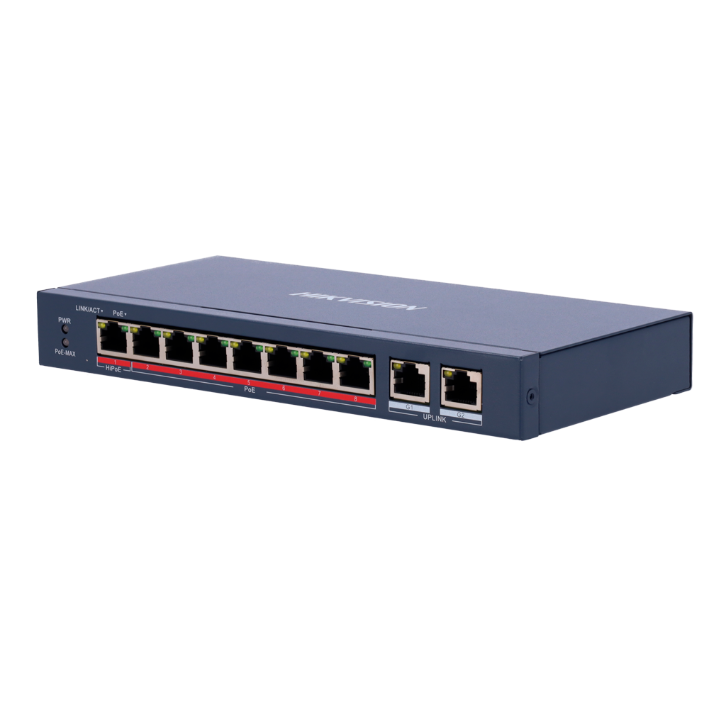 Hikvision Switch PoE Hikvision 8 puertos 10/100 Mbps PoE + 2 Gigabit RJ45 DS-3E0310HP-E
