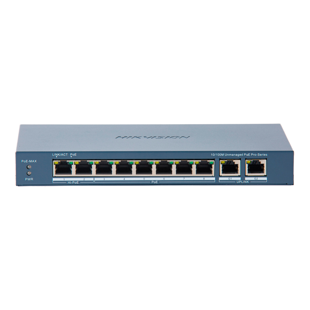 Hikvision Switch PoE Hikvision 8 puertos 10/100 Mbps PoE + 2 Gigabit RJ45 DS-3E0310HP-E(C)