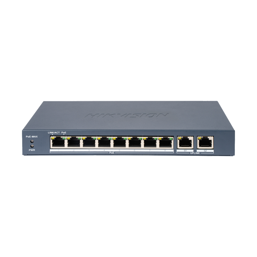 Hikvision Switch PoE Hikvision 8 puertos 10/100 Mbps + 2 Gigabit RJ45 DS-3E0310P-E/M(B)