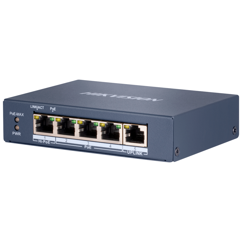 Hikvision Switch PoE Hikvision 4 RJ45 Gigabit + 1 uplink Gigabit RJ45 DS-3E0505HP-E