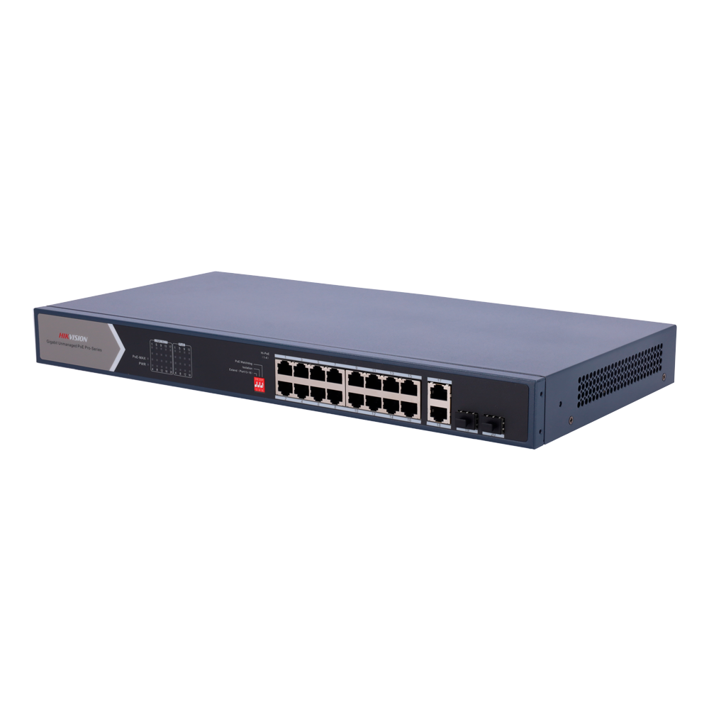 Hikvision Switch PoE Hikvision 18 puertos RJ45 Gigabit + 2 puertos Gigabit SFP DS-3E0520HP-E