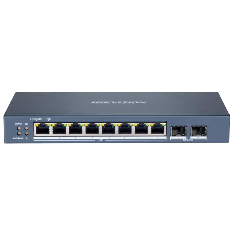 Hikvision Switch PoE Hikvision 8 puertos RJ45 Gigabit + 2 puertos SFP DS-3E1510P-SI