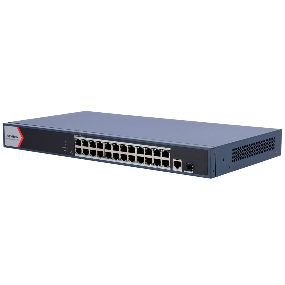 Hikvision Switch PoE Hikvision 24 puertos RJ45 GE + 1 puerto Gigabit RJ45/SFP DS-3E1526P-EI