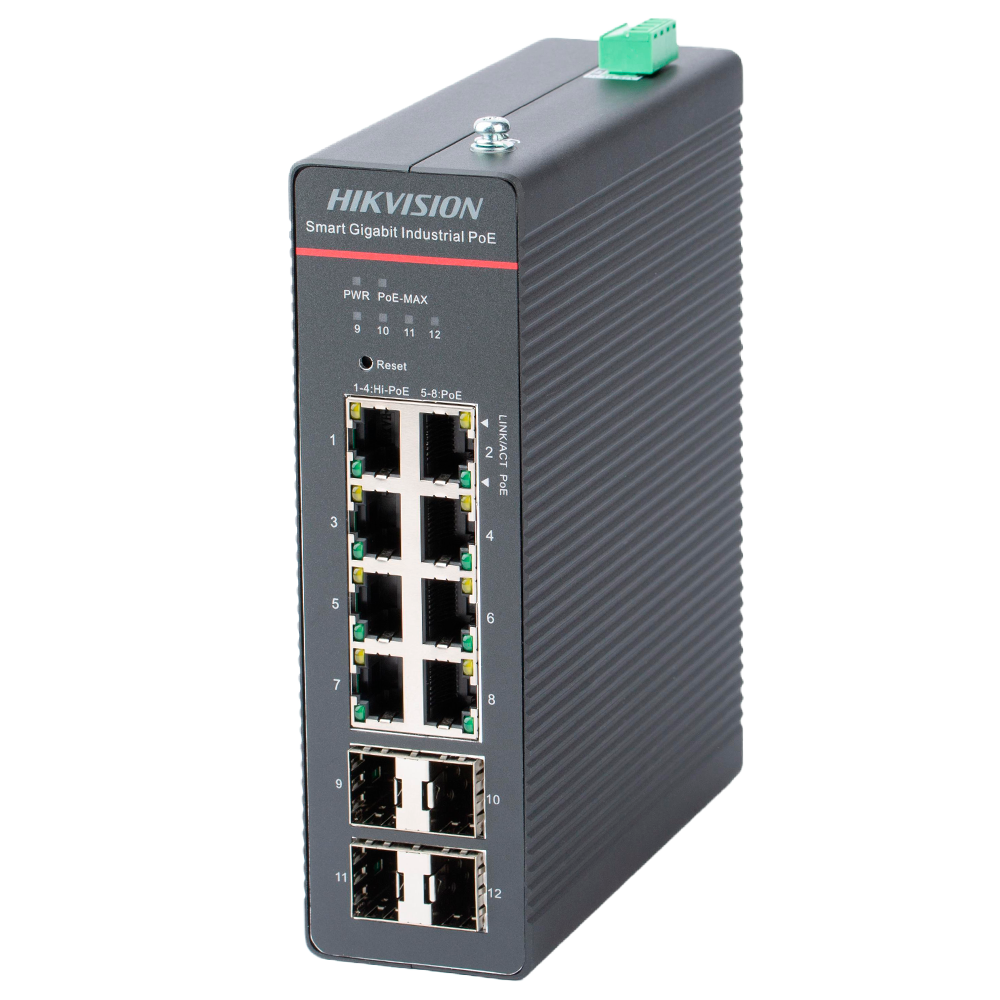 Hikvision Switch Industrial PoE Cloud Capa 2 DS-3T1512HP-SI-8P4F