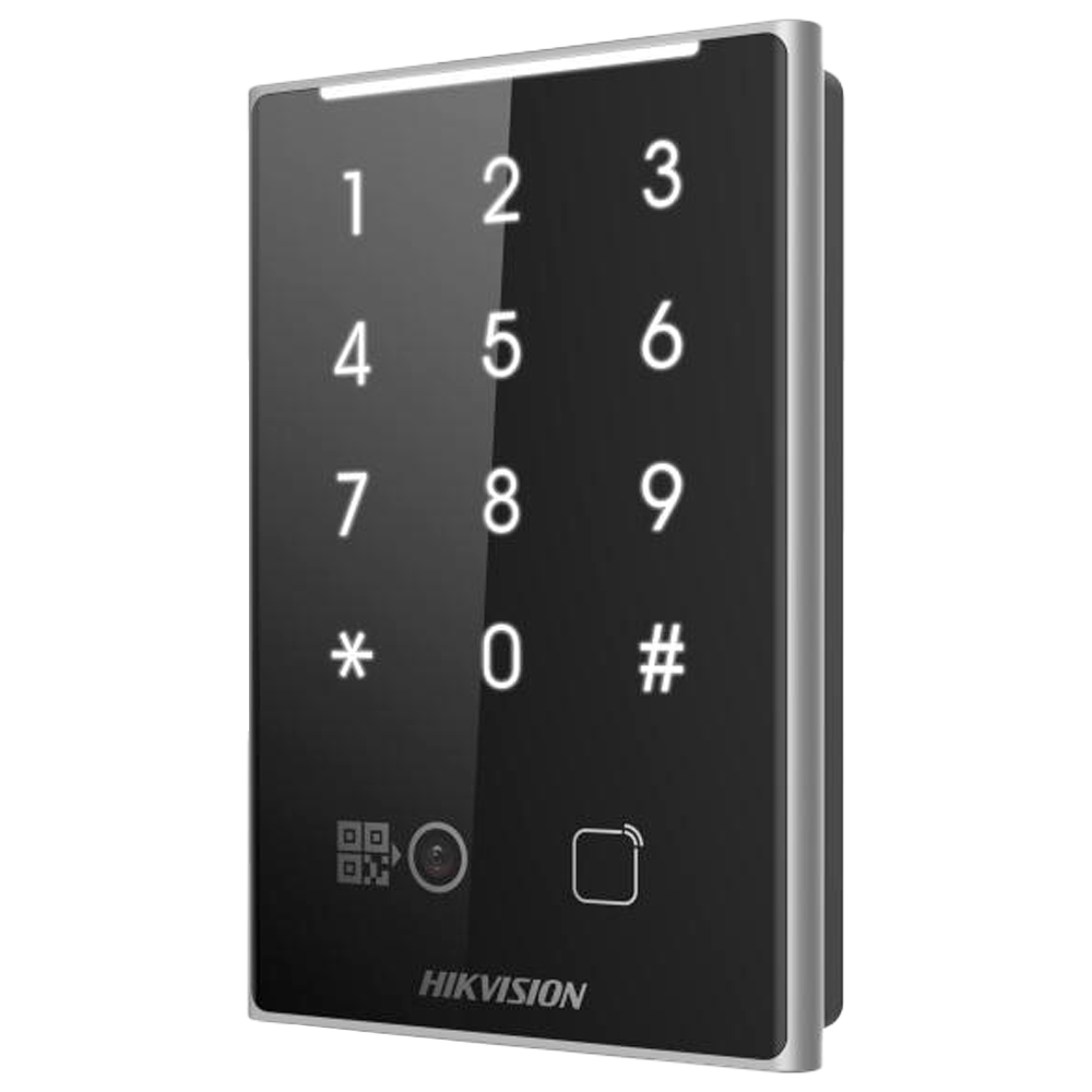 Hikvision Lector de acceso Acceso por tarjeta MF DESFire, QR y PIN DS-K1109DKB-QR