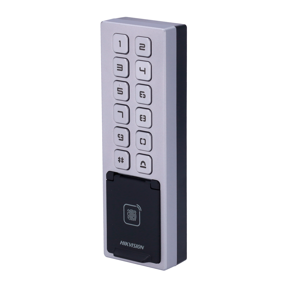 Hikvision Control de acceso IP65 IK08 Huella, tarjeta MF y PIN DS-K1T805MBFWX