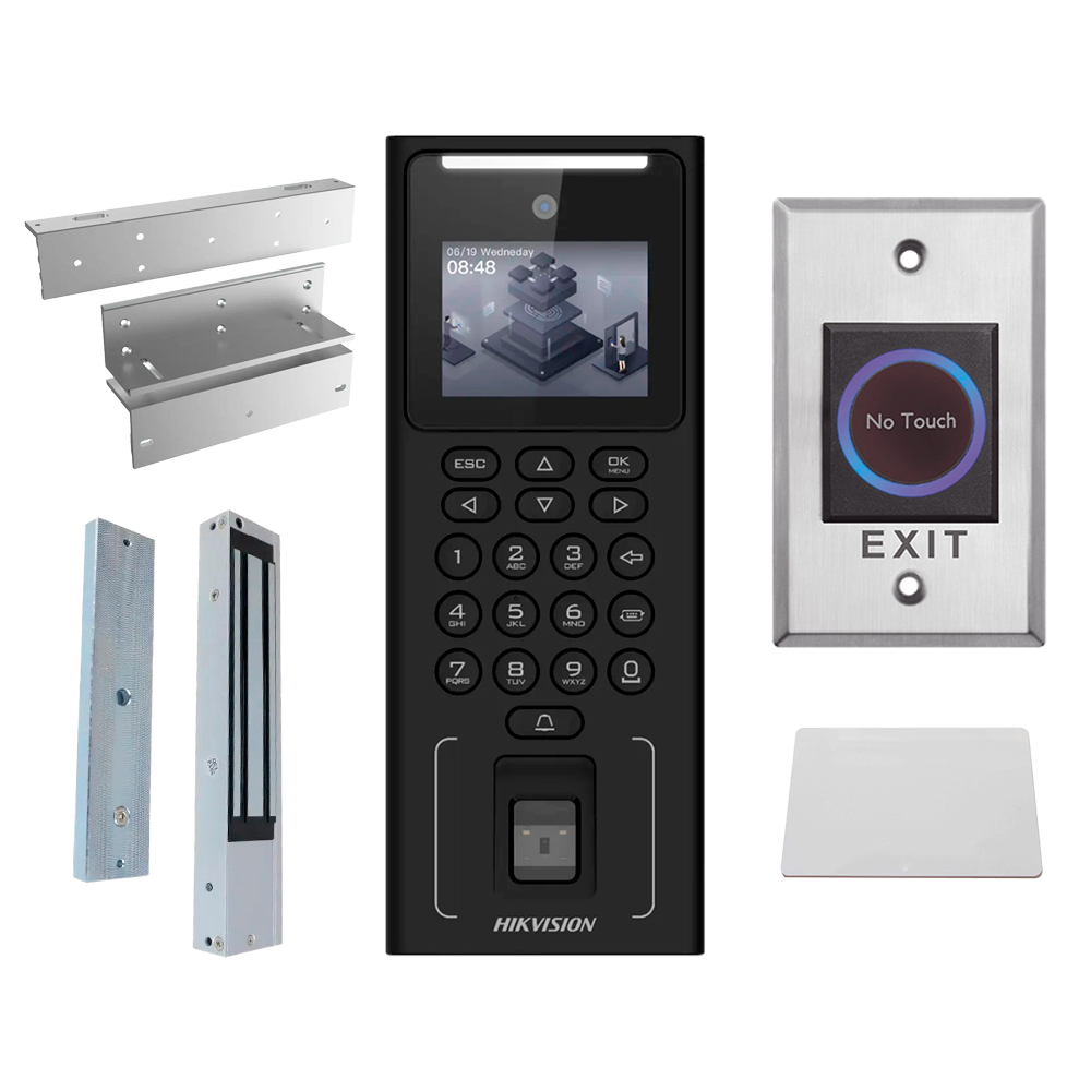 Hikvision Kit de control de acceso Facial, huella, tarjeta MF y PIN DS-KAS321